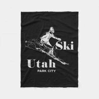 Utah Skiing Park City Long Sleeve Ski Tee  Fleece Blanket