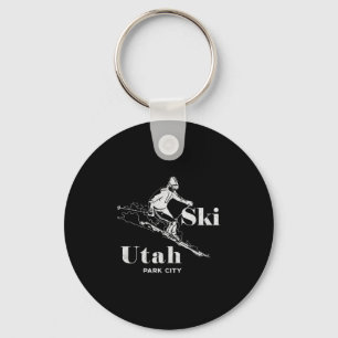 Utah Skiing Park City Long Sleeve Ski Tee Keychain