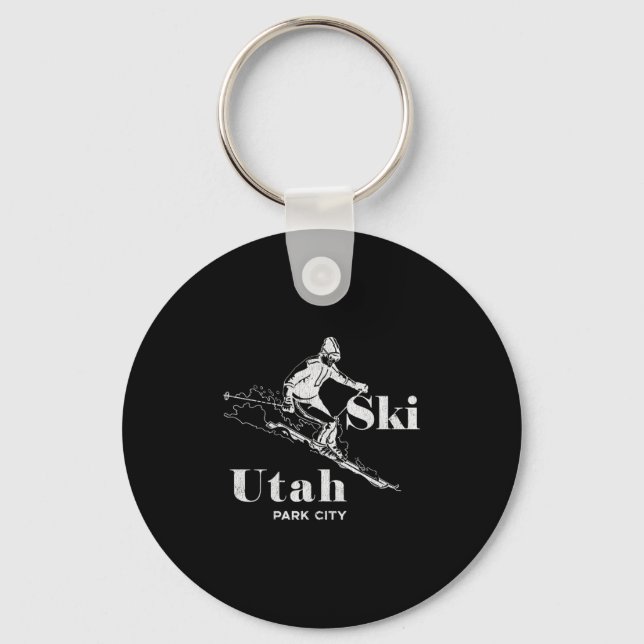 Utah Skiing Park City Long Sleeve Ski Tee  Keychain (Front)