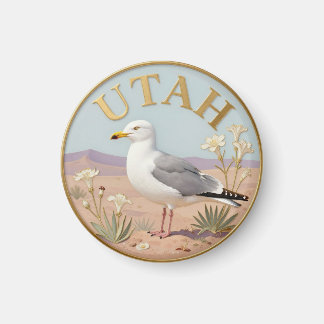 Utah State Bird California Gull & Sego Lily Magnet