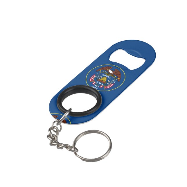 Utah State Flag Design Mini Bottle Opener (Back Angled)