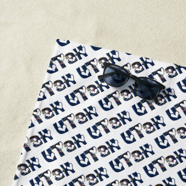 Utah State Flag Typography Pattern USA Beach Towel (In Situ)