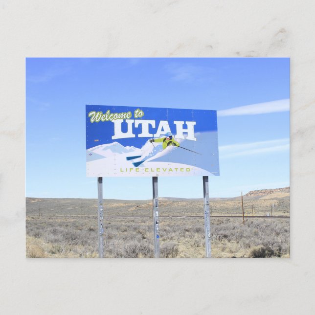 Utah State Line Sign Postcard (Front)
