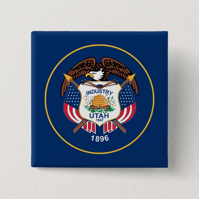 Utah: The Beehive State US Flag, Industry 2 Inch Square Button (Front)