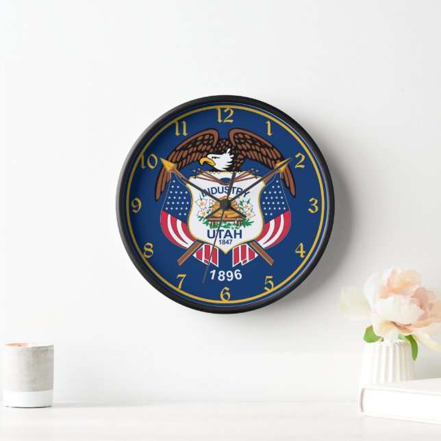 Utah: The Beehive State US Flag, Industry Clock (Home)
