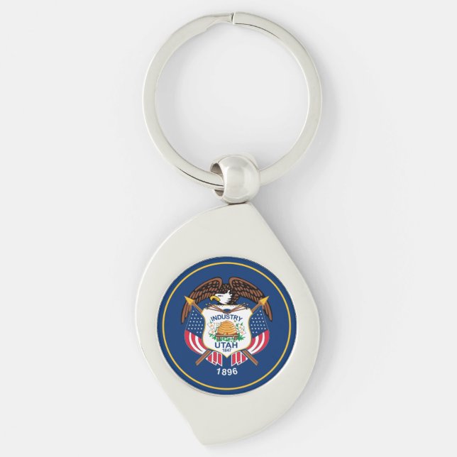 Utah: The Beehive State US Flag, Industry Keychain (Front)