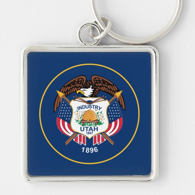 Utah: The Beehive State US Flag, Industry Keychain (Front)