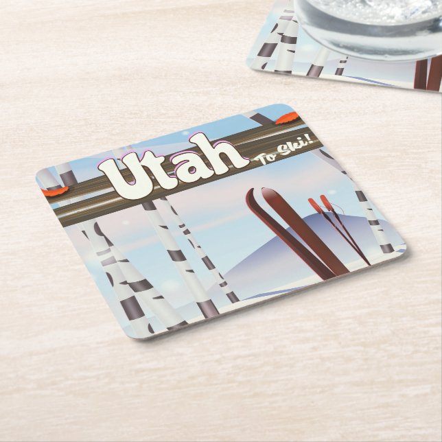 Utah to ski! square paper coaster (Angled)