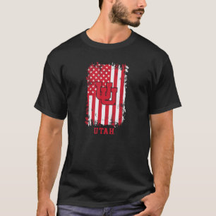 Utah Utes Patriotic Retro American Flag Black T-Shirt