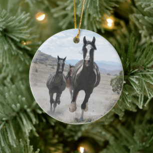 Utah Wild Horses Running Ceramic Ornament