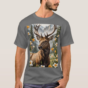 Utahn Mountain Elk Surrounded By Sego Lily Flowers T-Shirt