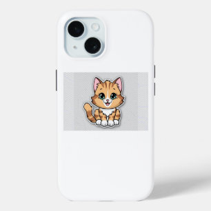 ute Cartoon Cat Illustration – Transparent Backgro iPhone 15 Case