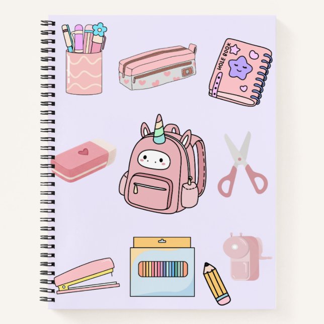 ute Pink Unicorn School Supplies Collection Notebook (Front)