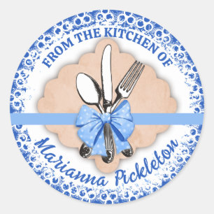 utensils bow personalized from the kitchen of classic round sticker