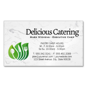Utensils Leaves Logo   Marble Magnetic Business Card