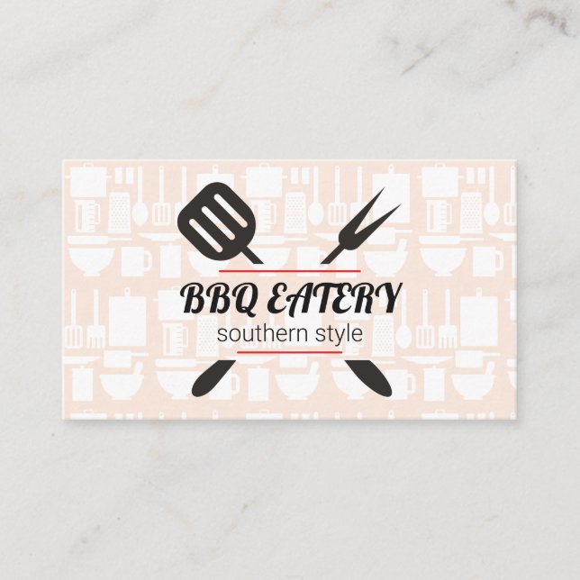 Utensils Restaurant | Barbecue | Chef Business Card (Front)