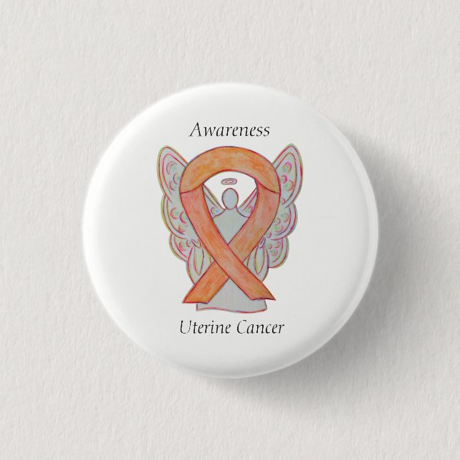 Uterine Cancer Angel Awareness Ribbon Custom Pins (Front)