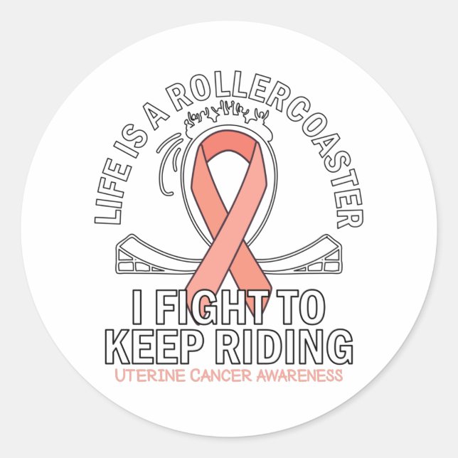 Uterine cancer awareness peach ribbon classic round sticker (Front)