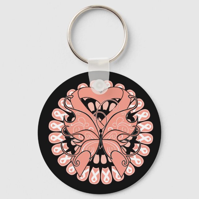 Uterine Cancer Butterfly Circle of Ribbons Keychain (Front)