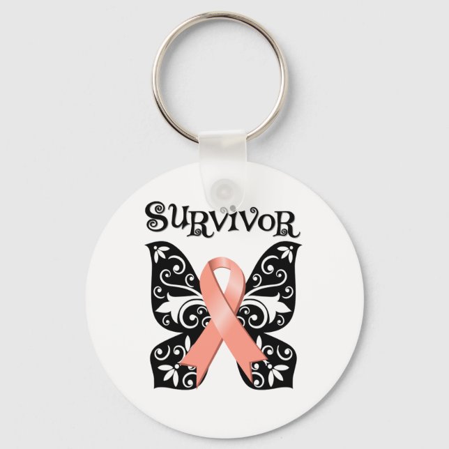 Uterine Cancer Butterfly Survivor Keychain (Front)