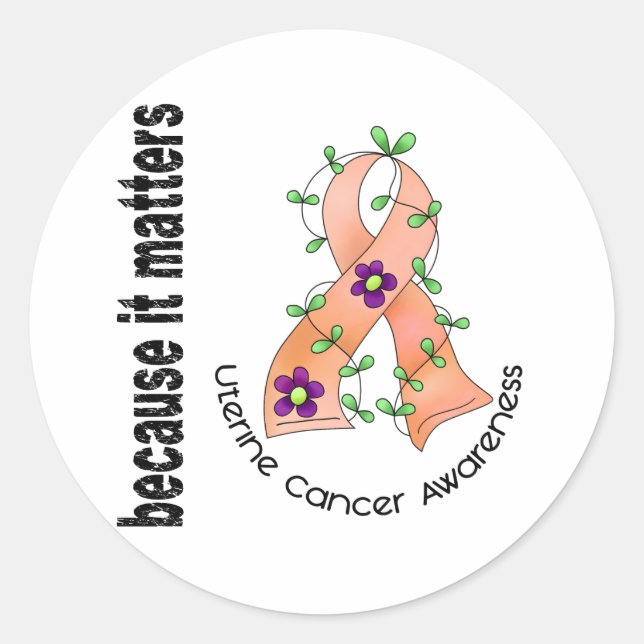 Uterine Cancer Flower Ribbon 3 Classic Round Sticker (Front)