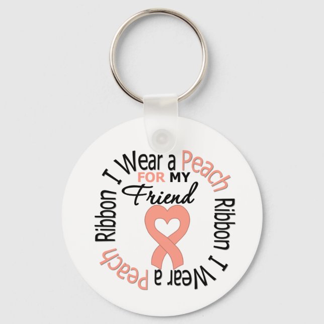 Uterine Cancer I Wear Peach Ribbon For My Friend Keychain (Front)