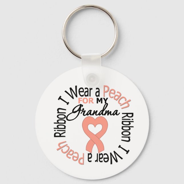 Uterine Cancer I Wear Peach Ribbon For My Grandma Keychain (Front)