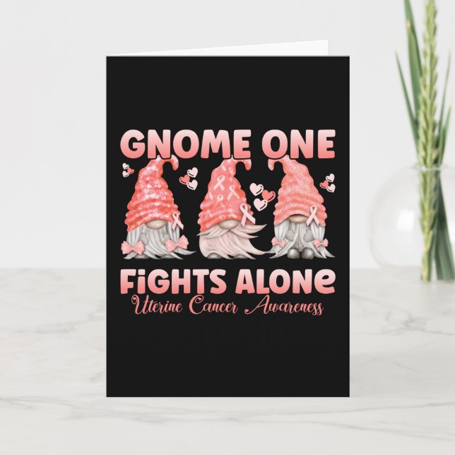 Uterine Cancer Peach Ribbon Gnome Card (Front)
