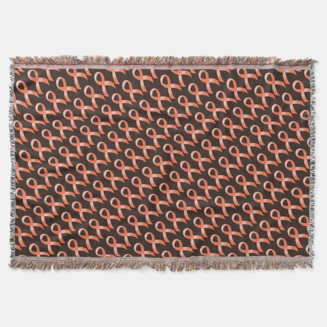 Uterine Cancer Peach Ribbon Throw Blanket (Front)