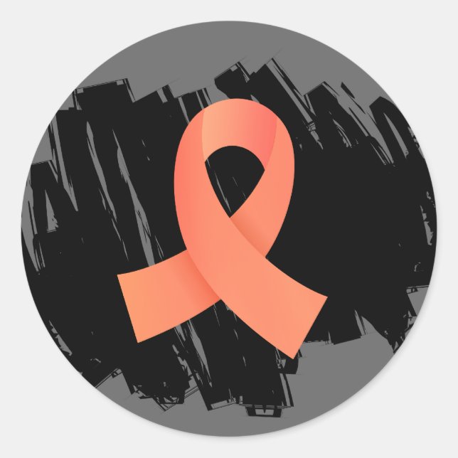 Uterine Cancer Peach Ribbon With Scribble Classic Round Sticker (Front)