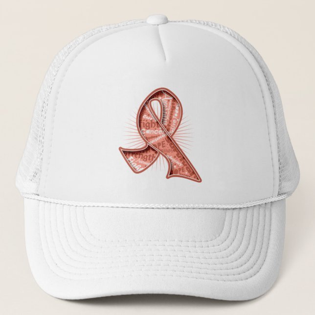 Uterine Cancer Slogan Watermark Ribbon Trucker Hat (Front)