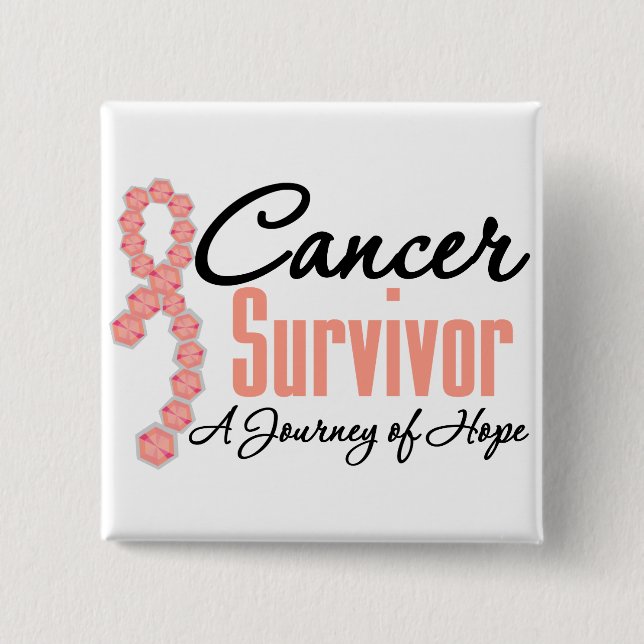 Uterine Cancer Survivor Awareness Journey Ribbon 2 Inch Square Button (Front)