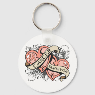 Uterine Cancer Survivor Dual Hearts Keychain