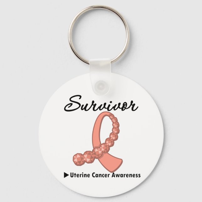 Uterine Cancer Survivor Gemstone Ribbon Keychain (Front)