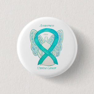 Uterine Cancer Teal Awareness Ribbon Angel Pin