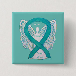 Uterine Cancer Teal Awareness Ribbon Angel Pin