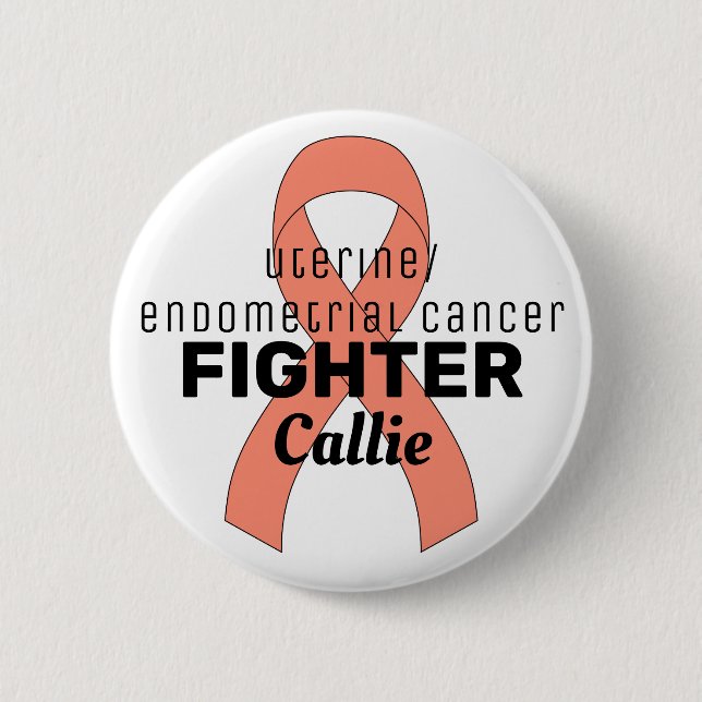 Uterine Endometrial Cancer Ribbon White Button (Front)