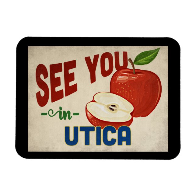 Utica New York Apple - Vintage Travel Magnet (Horizontal)