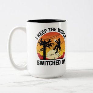 Utility Worker Gift Switched On Electrical Lineman Two-Tone Coffee Mug