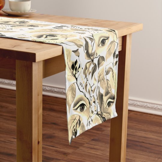 Utopian Sepia Surreal Eyes Design Short Table Runner