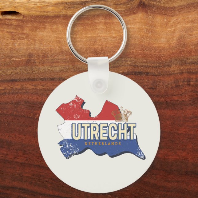 Utrecht Netherlands Map Dutch Vintage Souvenir Keychain (Front)