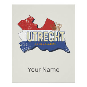 Utrecht Netherlands Map Dutch Vintage Souvenir Poster
