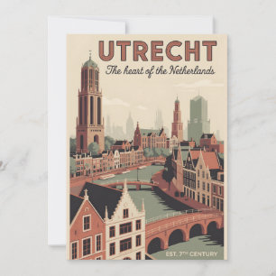 Utrecht Netherlands Retro Skyline Cityscape Travel Holiday Card