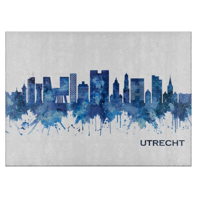 Utrecht Netherlands Skyline Blue Cutting Board (Front)