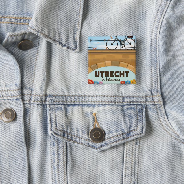 Utrecht Netherlands vacation poster. 2 Inch Square Button (In Situ)
