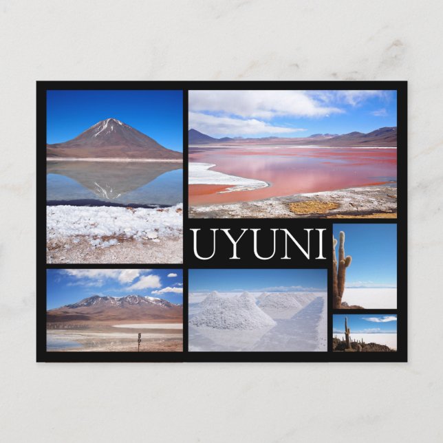 Uyuni multiple image collage noir texte carte post (Devant)
