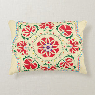 Uzbek ethnic vintage ornament suzanisuzani, fabric accent pillow