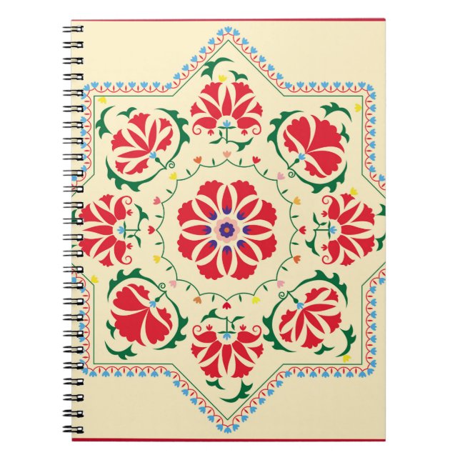 Uzbek ethnic vintage ornament suzanisuzani, fabric notebook (Front)