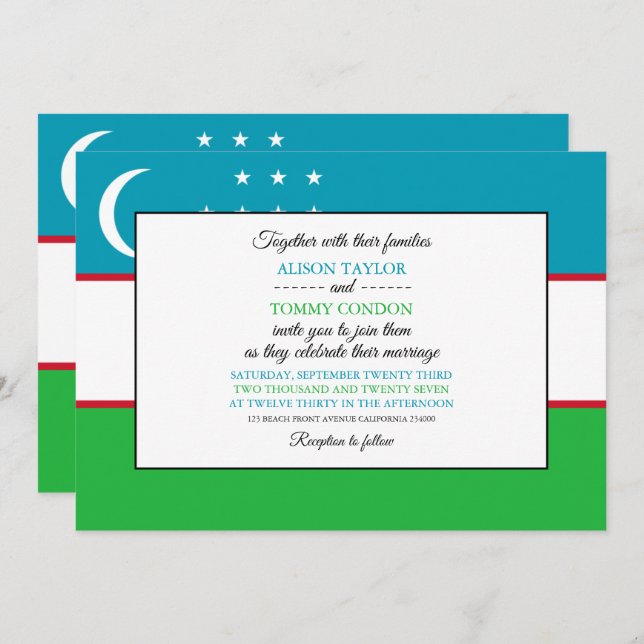 Uzbek Flag, Flag of Uzbekistan Wedding Invitation (Front/Back)