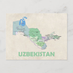 Uzbekistan country map postcard